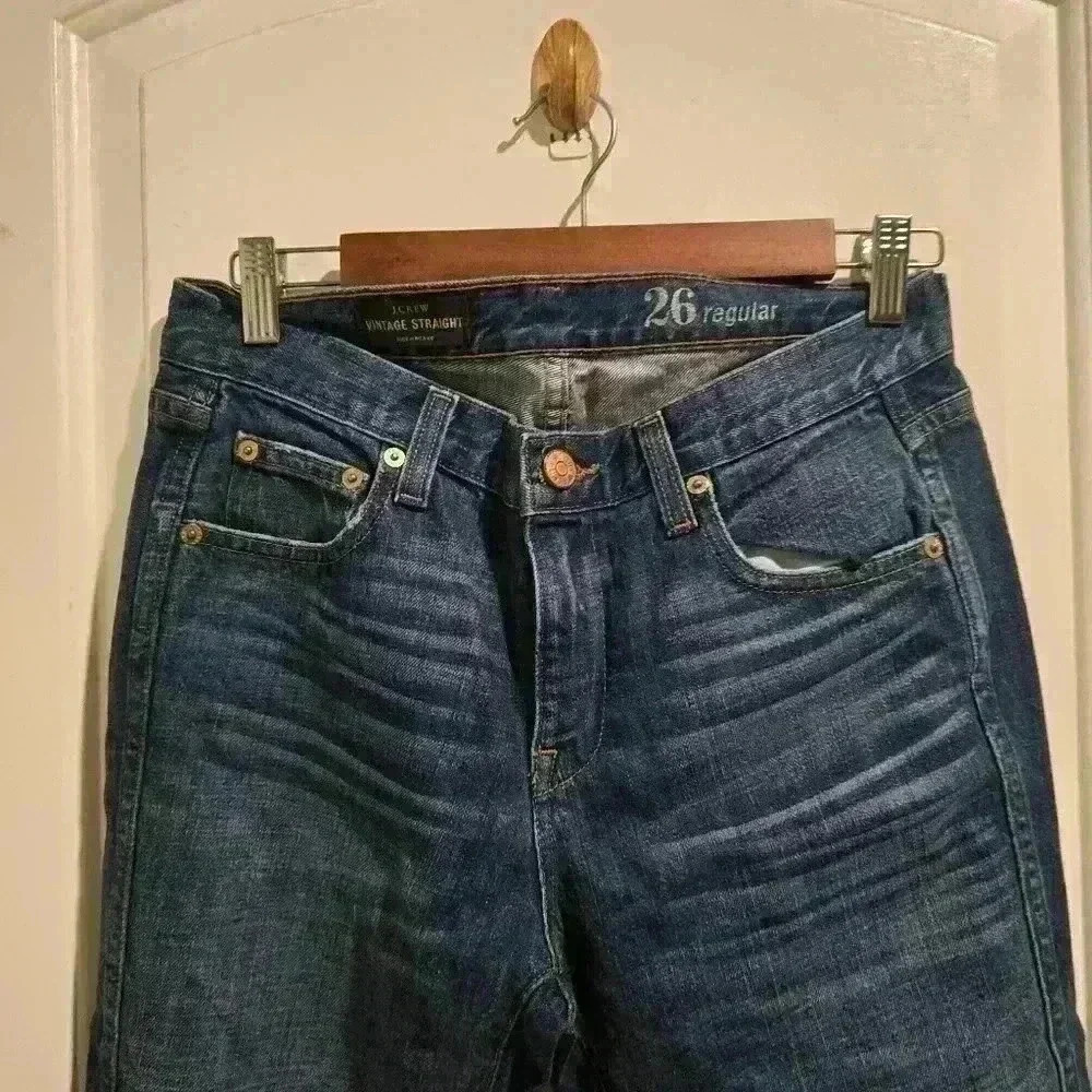 P7458 j.crew vintage straight leg medium wash jeans size 26 regular - Picture 2 of 6